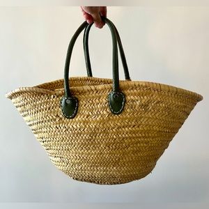 Jeanne Beatrice Market Basket with Olive Leather Handle, Large